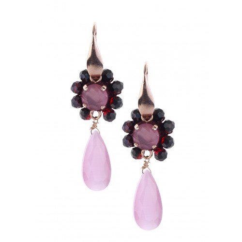 Orecchini NOTFORALL In Argento 925 Con Pietra Blu E Lavorazione Uncinetto – Placcati Oro Rosé, Made In Italy